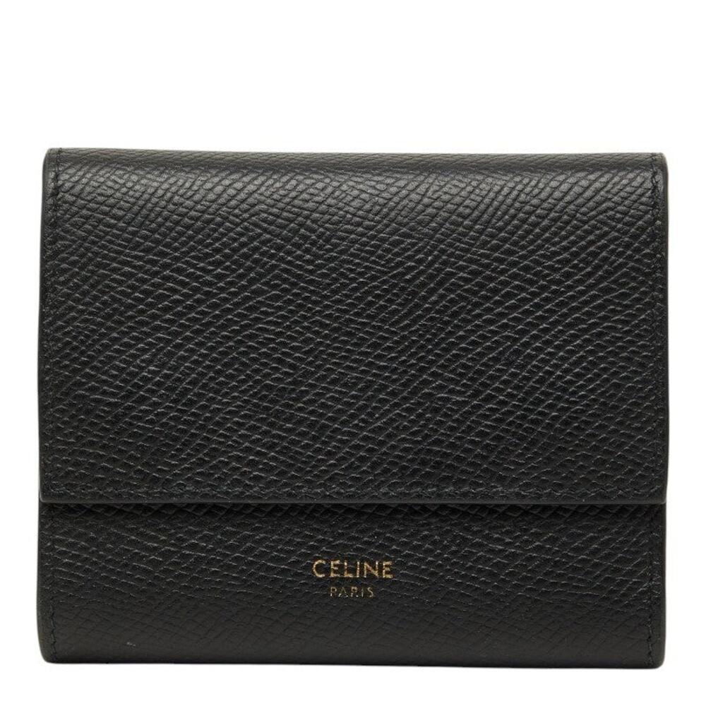 Celine Small Trifold Wallet Compact Black Grain